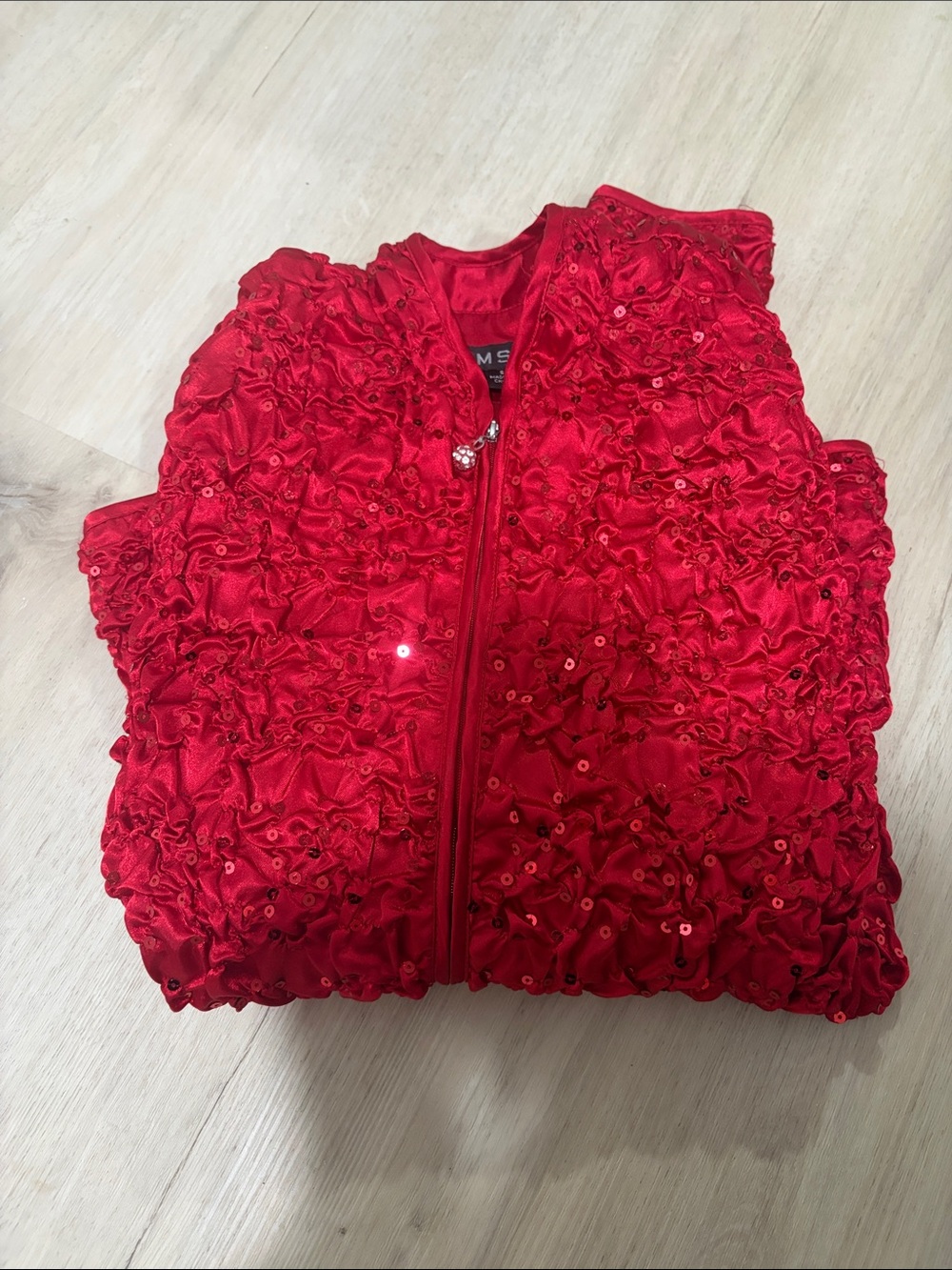 MSK Red Ruffled Satin Zip Jacket - Picture 11 of 11